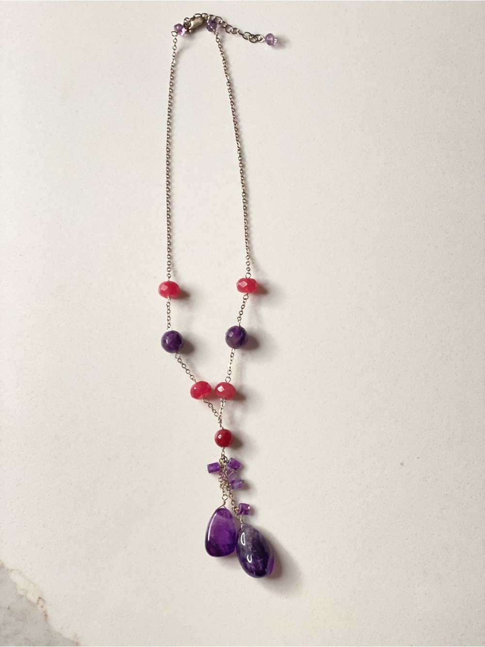 Purple and Pink Gemstone Teardrop Necklace - Women's Fashion Jewelry